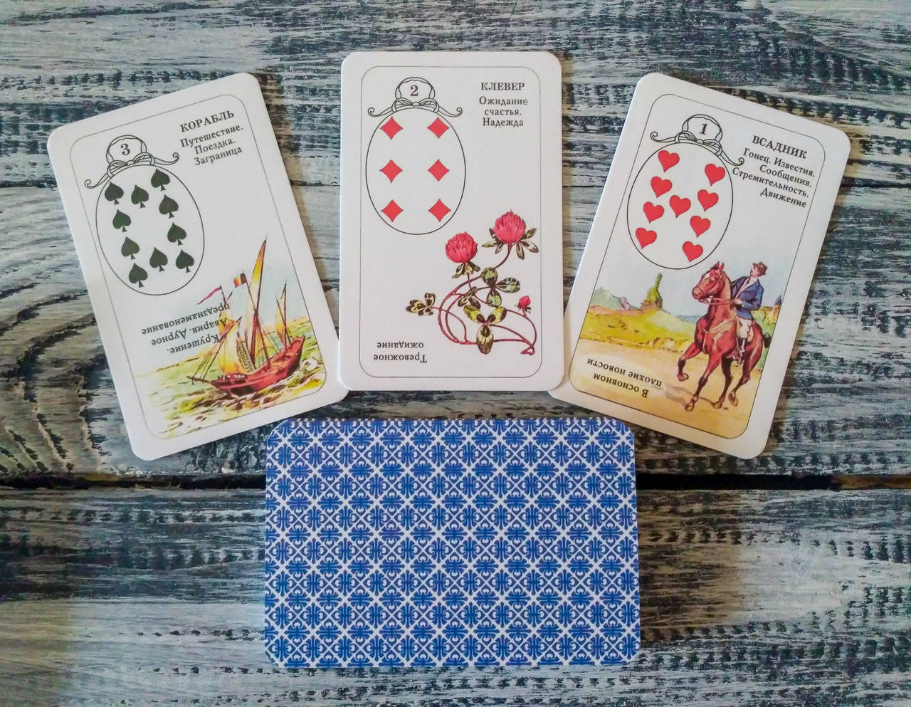 

Оракул Ленорман с текстом значений на карте в чёрном Мешочке