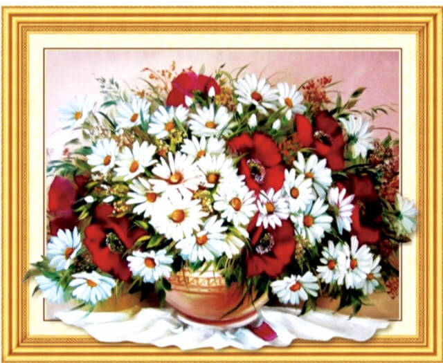 

50*40см 5D Ромашки с маками, алмазная живопись, полная выкладка