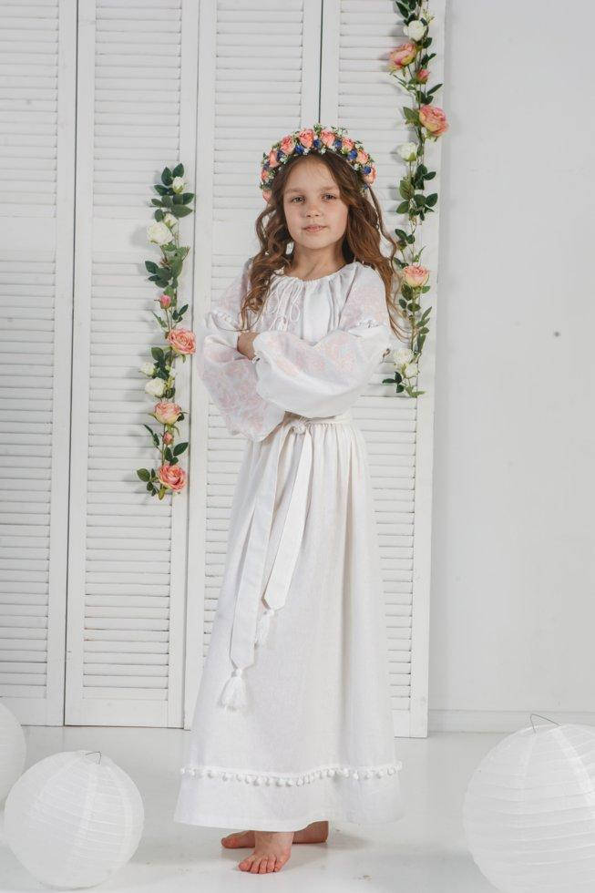 

Платье Волинські візерунки с вышивкой для девочки на первое причастие 134 см белое, Белый