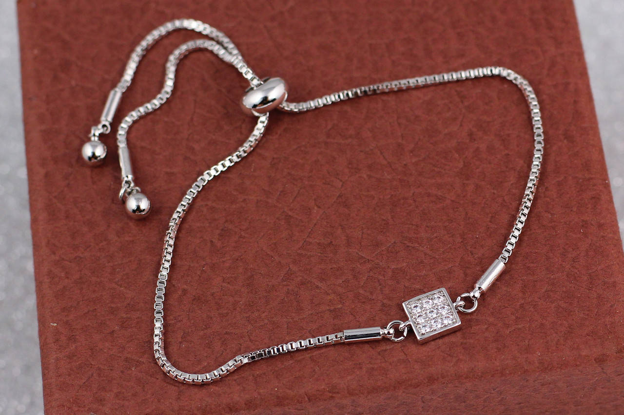 

Браслет Xuping Jewelry регулируемый на бегунке квадратик серебристый