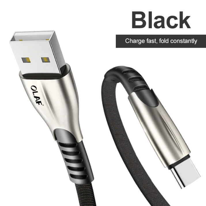 

Кабель для быстрой зарядки телефона смартфона QC3.0 Olaf USB - Type-C 1м Зарядный провод шнур ЮСБ на Тайп С F8, Черный