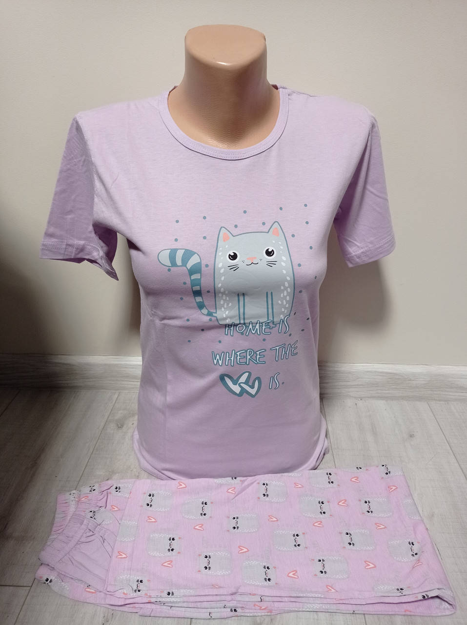 

Подростковая пижама для девочки Турция 8, 9, 10, 11, 12 лет Котик, Сиреневый