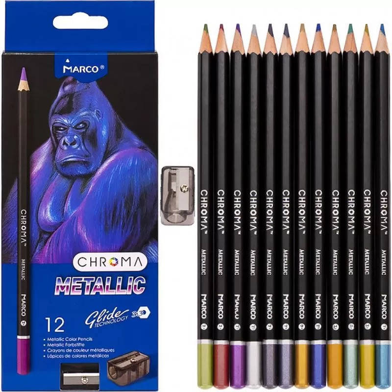 

Карандаши цветные Marco Chroma Metallic 12 цветов с точилкой, Разные цвета