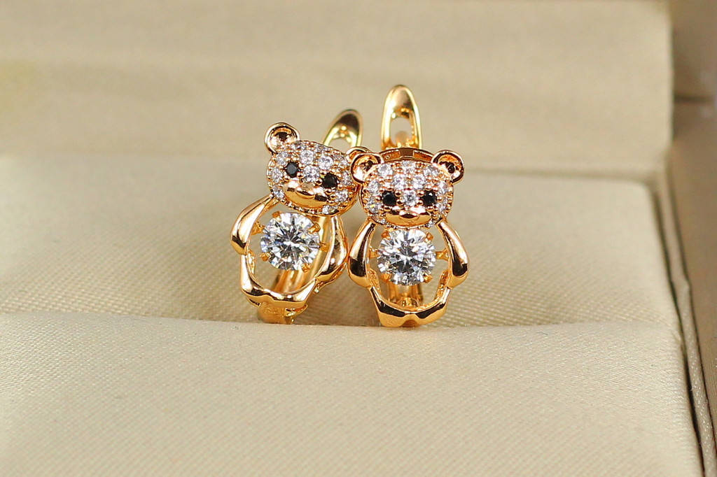 

Серьги Xuping Jewelry мишки с танцующим фианитом 1.3 см золотистые