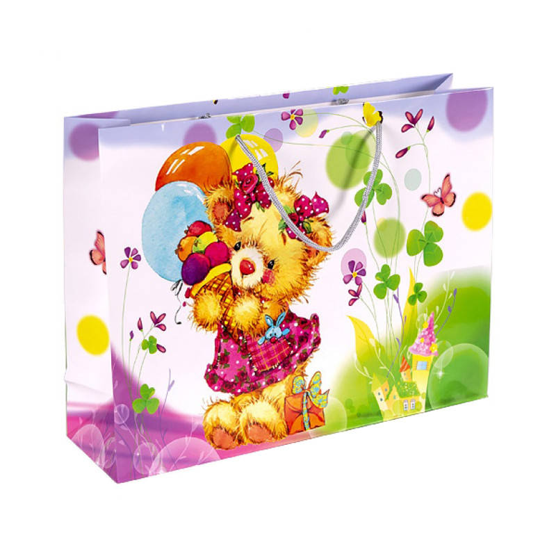 

Пакет подарочный большой Детский горизонтальный 22х35х10см 5040 мишка с шарами