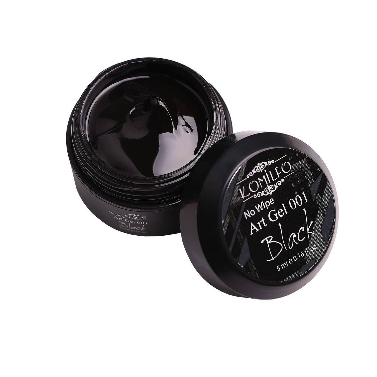 

Арт-гель БЕЗ липкого слоя Komilfo No Wipe Art Gel Black 001 (черный), 5 мл
