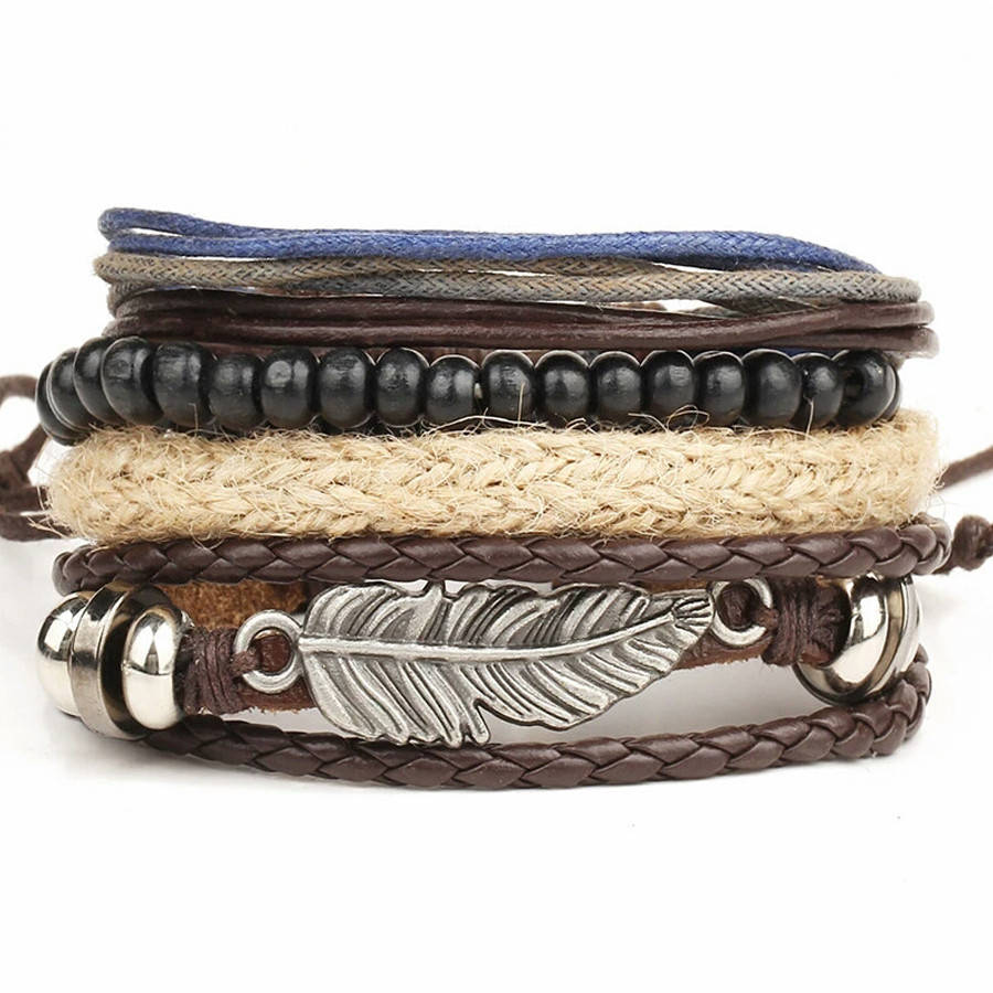 

Браслеты кожаные 6179 набор 4 штуки