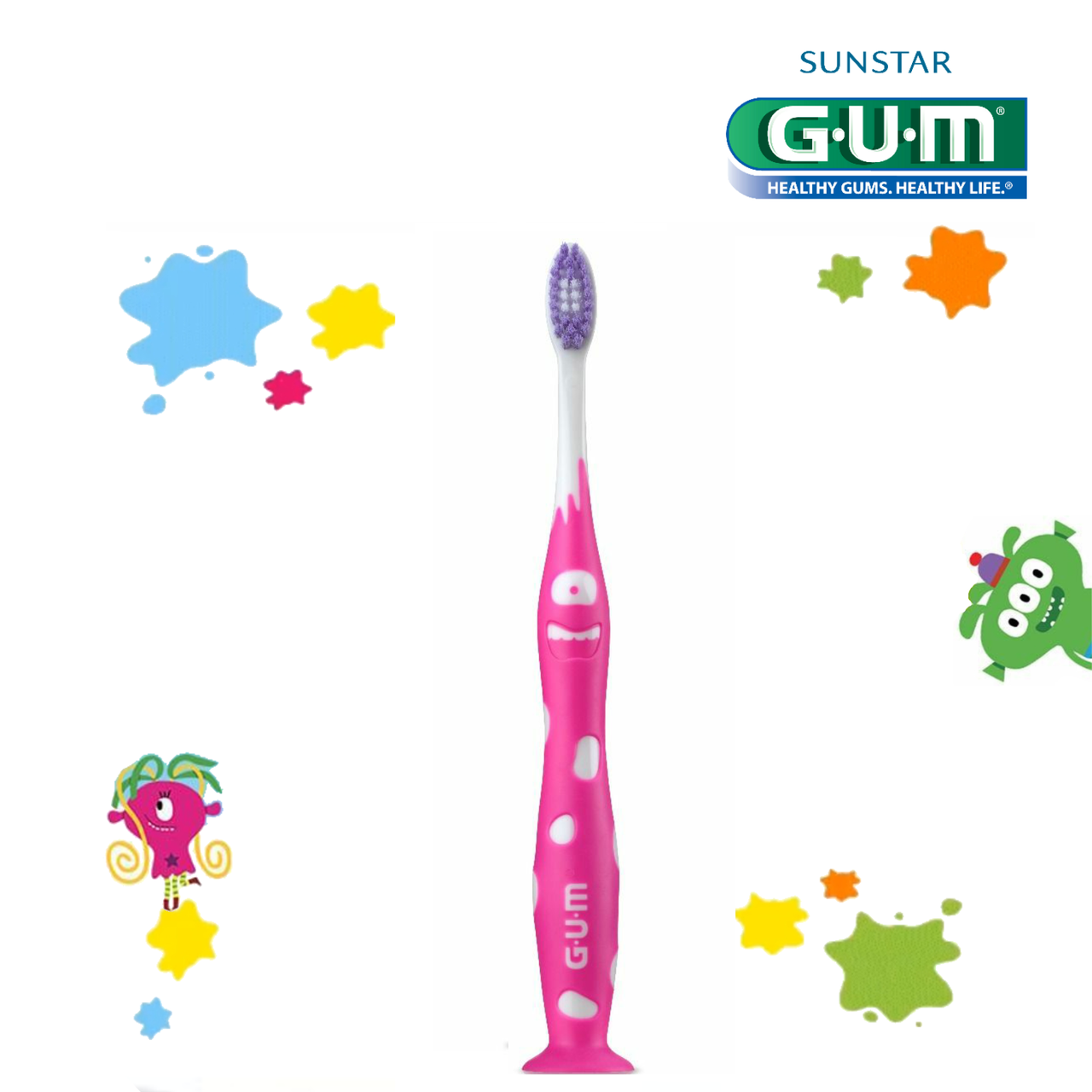 

Детская зубная щетка GUM JUNIOR MONSTER (7-9 лет) розовая