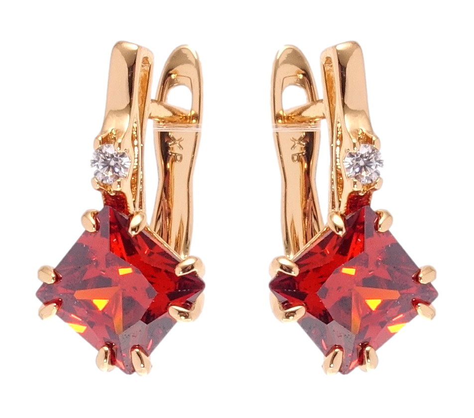 

Серьги XP Позолота 18К английский замок "Красные фианиты"