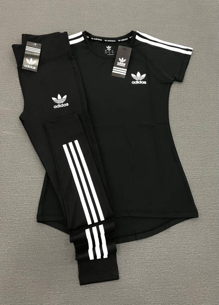 

Комплект женский (футболка + лосины) для фитнеса Adidas, Черный