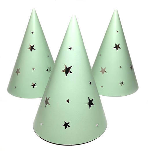 

Колпак праздничный 15 см "Звезды" серебро на мятном