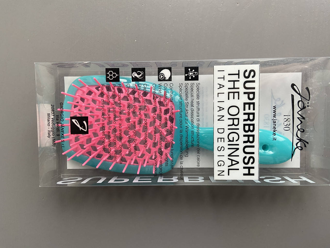 

Щетка Janeke Superbrush 1830 расческа Бирюза с розовой серединкой