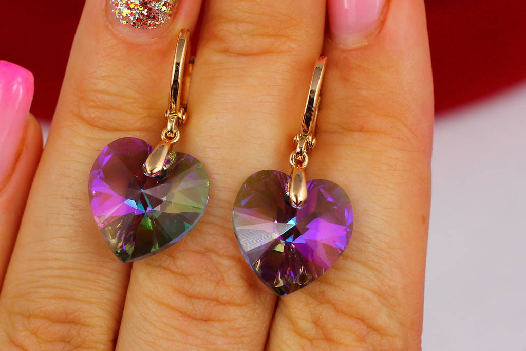 

Серьги подвески Xuping Jewelry Сваровски фиолетовые хамелеоны 3 см золотистые