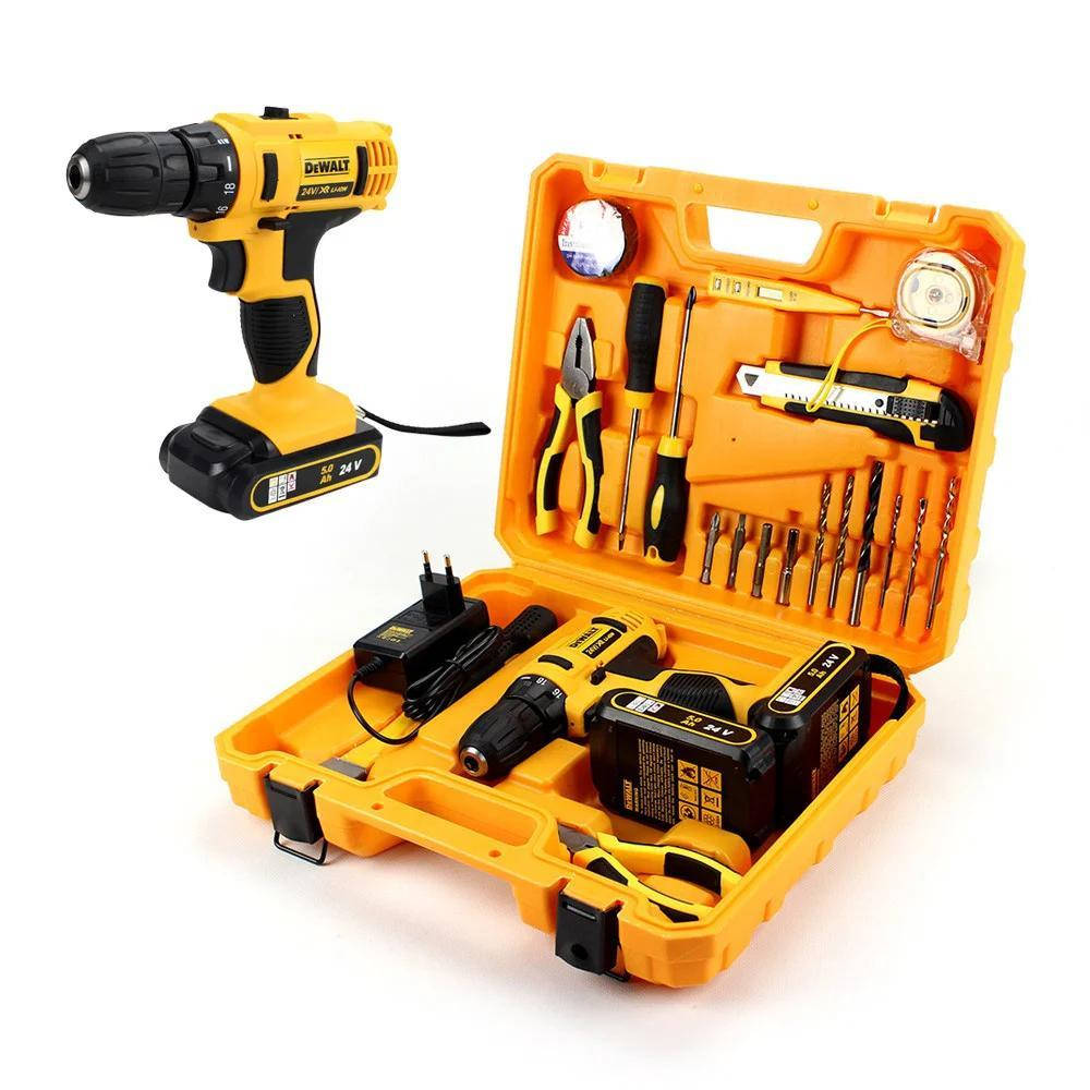 

Шуруповерт DeWALT DCD791 (24V, 5AH) со среднем набором инструментов (КИТ-7п) Деволт