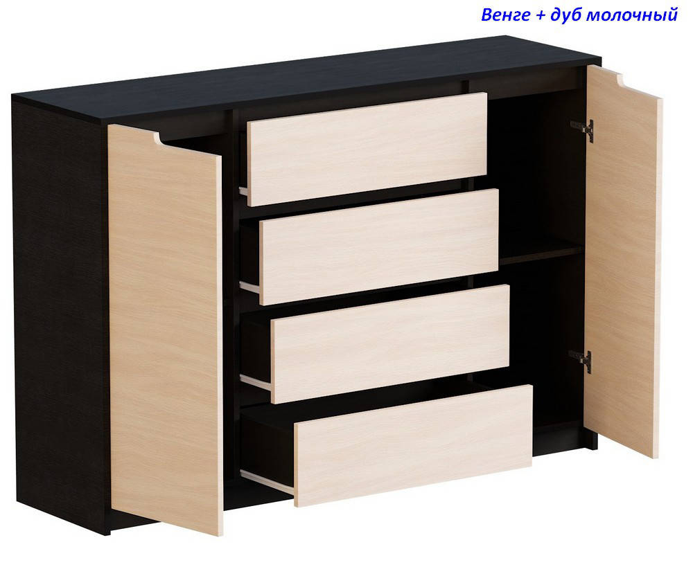 

Большой комод для дома Микс-3 (ролики) венге + дуб молочный