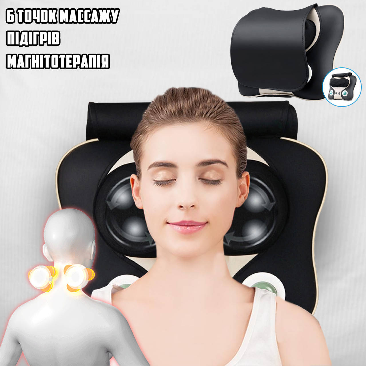 

Улучшенная роликовая массажная подушка с подогеом Massage Pillow 8802-003 магнитотерапия для шеи/тела MND