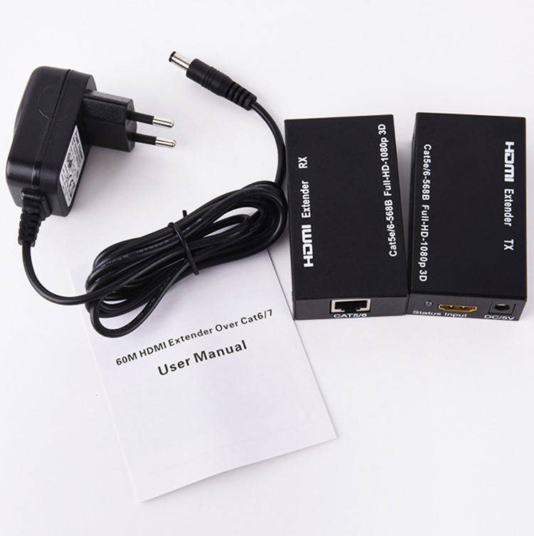 

Удлинитель HDMI по витой паре rj45 активный до 60 метров сигнала lan, Синий
