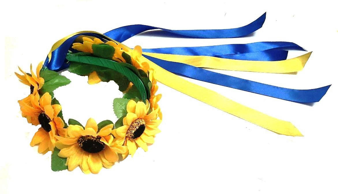

Украинский венок с лентами Подсолнухи детский, подростковый