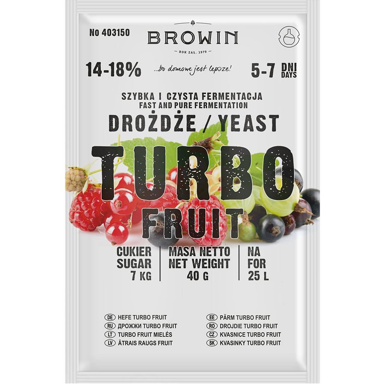 

Дрожжи Browin TurboFruit винные для фруктов и ягод, 40 г