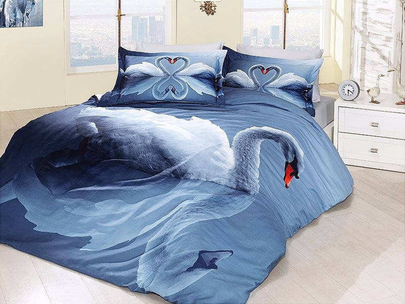 

Постельное белье First Choice 3D Didjital Swan Mavi сатин 220-200 см синий