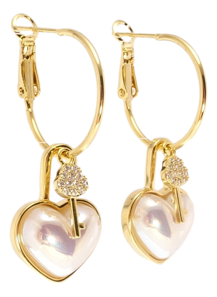

Серьги Xuping JEAN GOUJON Позолота 14K кольца (конго) с подвесками "Перламутровые сердечки с ключиками" ø 2см