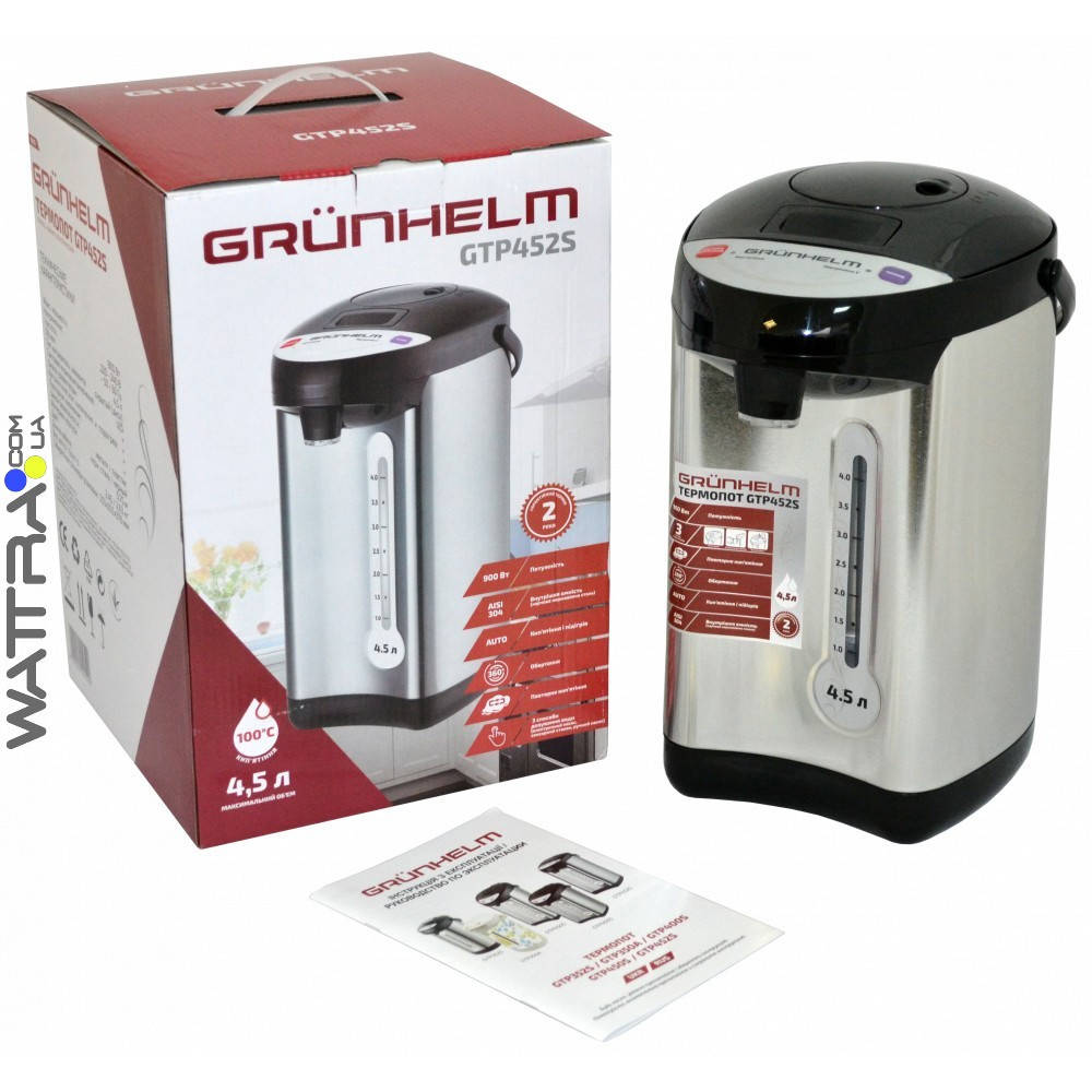 

Термопот GTP452S Grunhelm (4.5 л., 900 Вт) (электрочайник - термос)