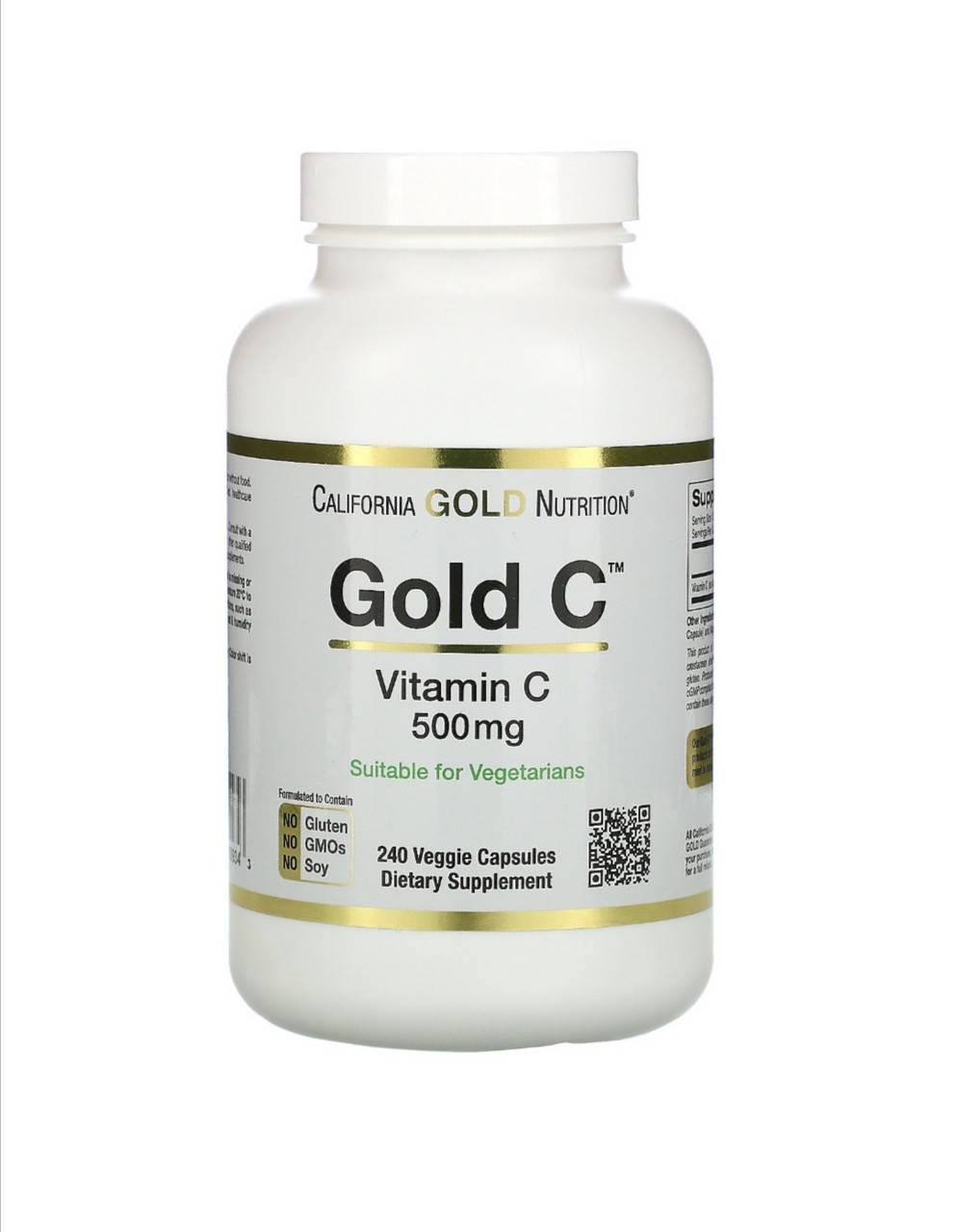 

Витамин C 500 мг, California Gold Nutrition 240 растительных капсул