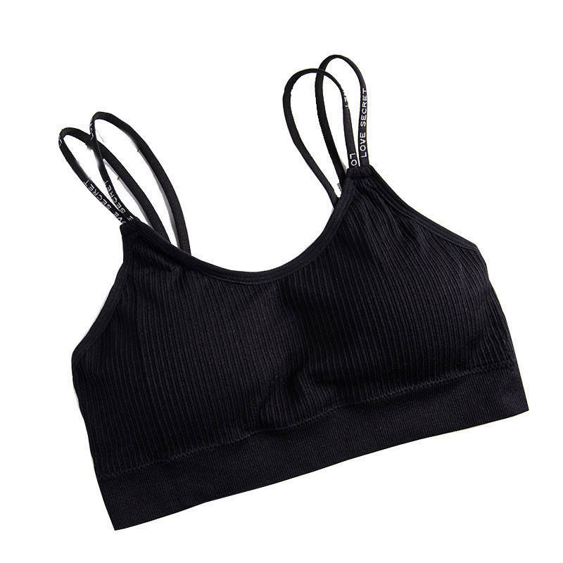 

Топ с чашками, бесшовный в рубчик на тоненьких бретелях черный