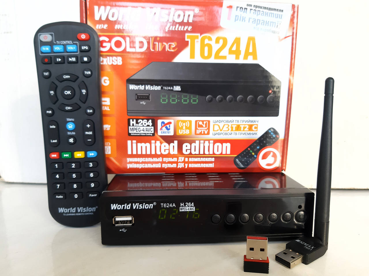 

Цифровой Т2 тюнер WorldVision T624А+ Интернет+IPTV, Megogo.YouTube+ AC3+WiFi адаптер