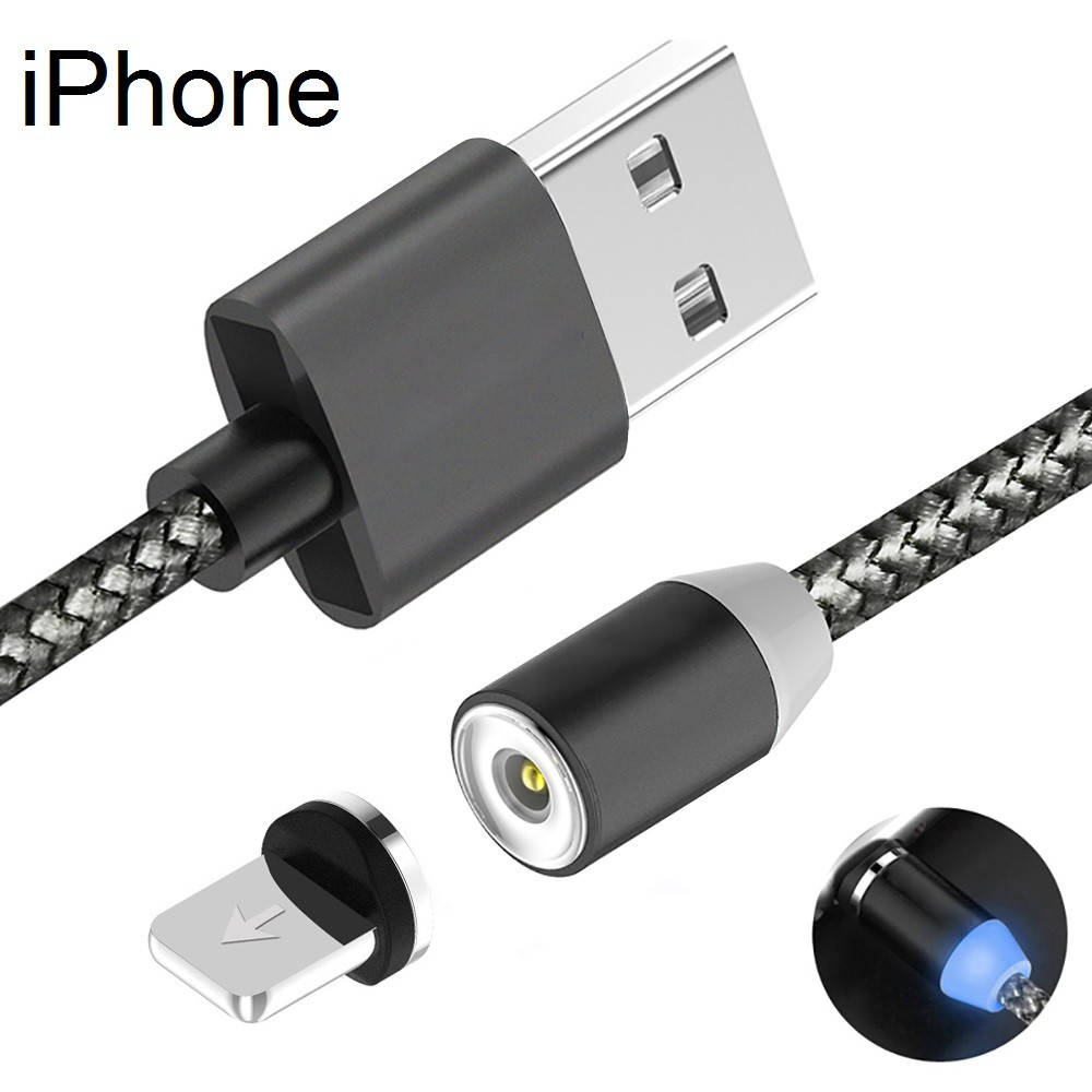 

Магнитный Кабель iPhone 5 6 7 8 USB 2A Шнур с Подсветкой Усиленный Круглый