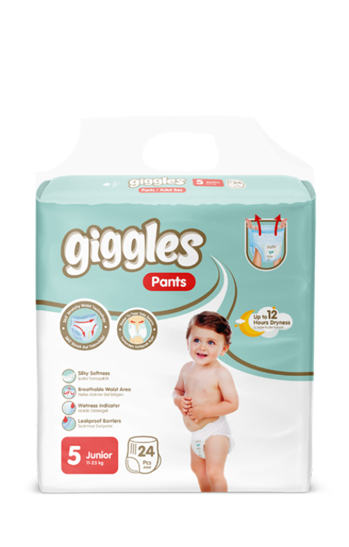

Подгузники-трусики детские Giggles 5 junior 11-25 кг 24 шт, Белый