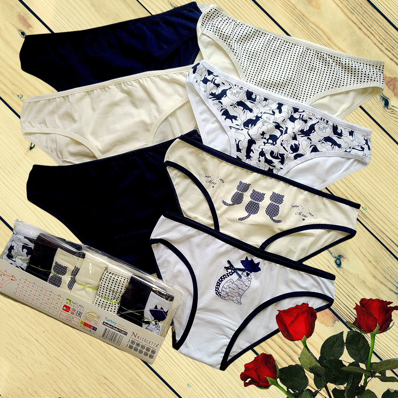 

Женские трусики недельки Котики Nicoletta 7 шт в уп Размеры XL