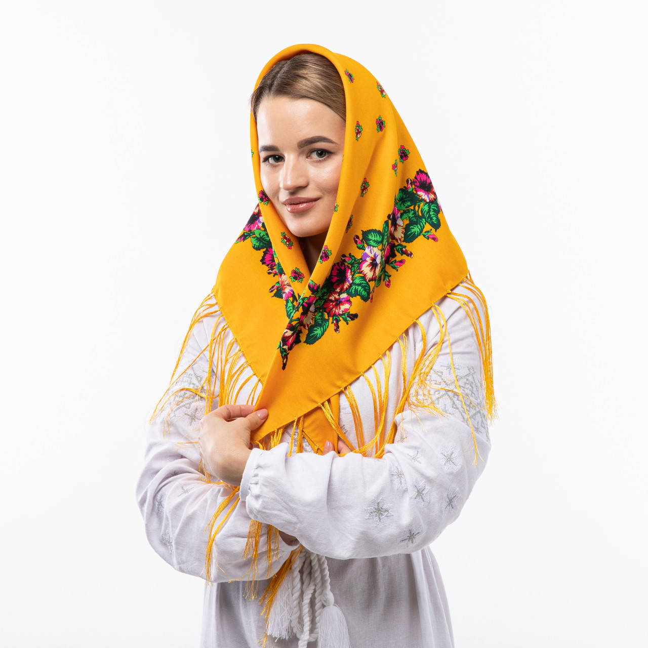 

Хустка з шовковими тороками 80х80см Жовта