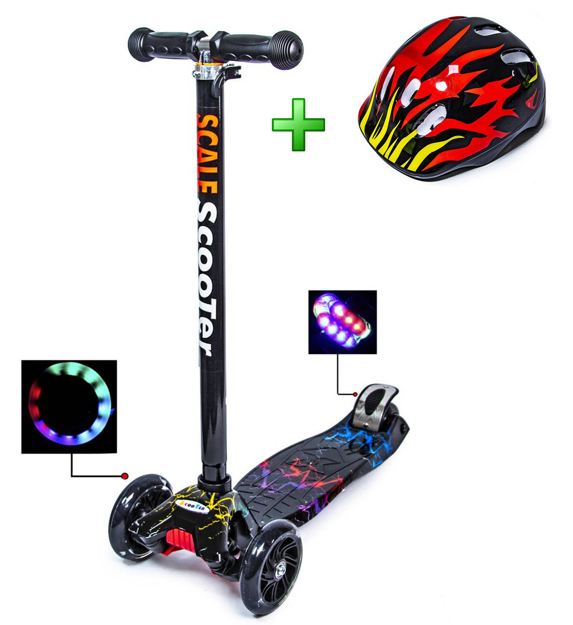

+ Шлем + Детский самокат Макси Scale Sports Молния Светящиеся колеса