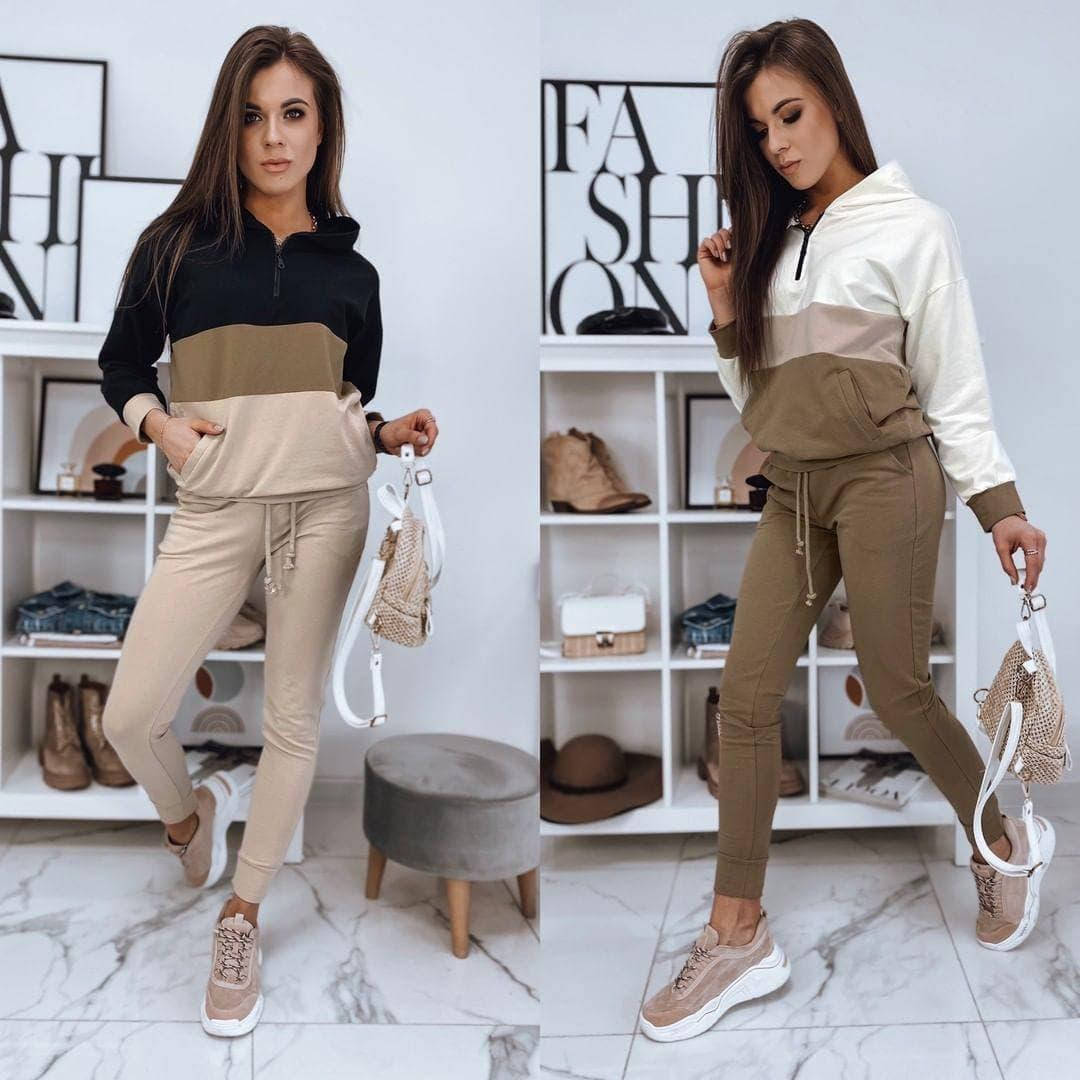 

Женский прогулочный весенний спортивный костюм. Размер: 42-44, 46-48. Цвет: бежево-черный, кофе-молочный.