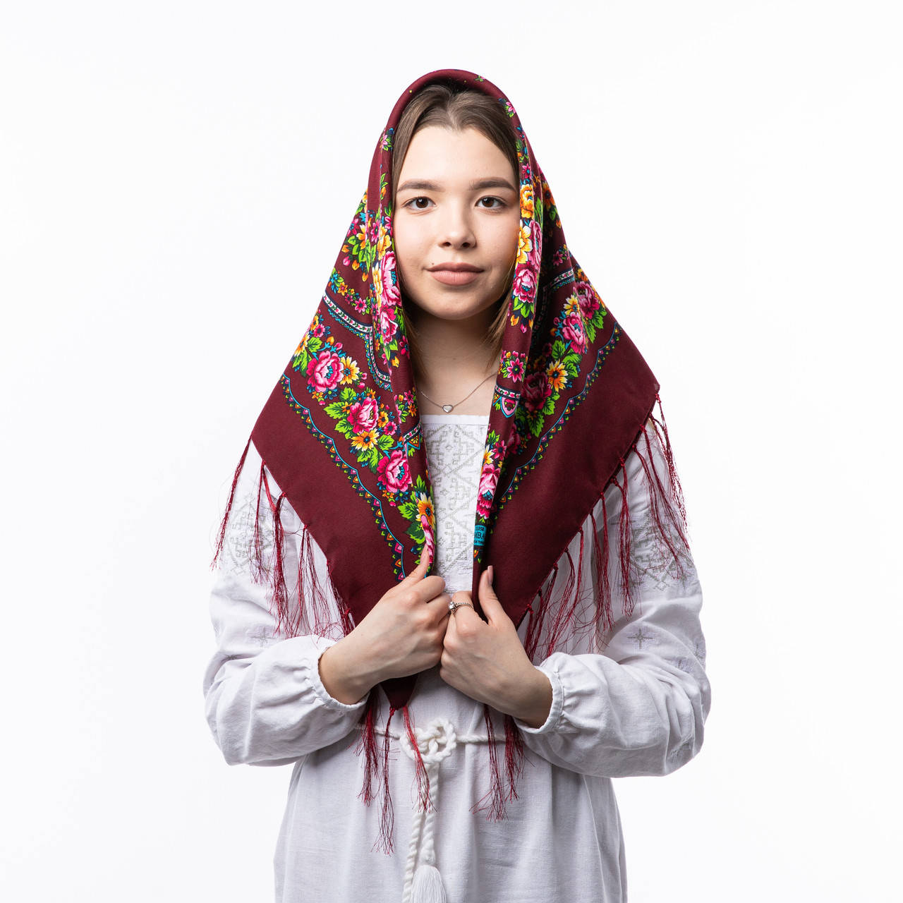 

Хустка з шовковими тороками 80х80см Бордова, Бордовый
