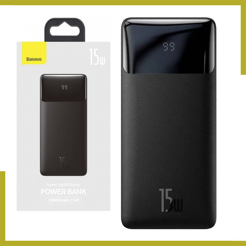 

Power bank 10000mah Baseus Bipow Display 15W черный - портативное зарядное устройство Power bank