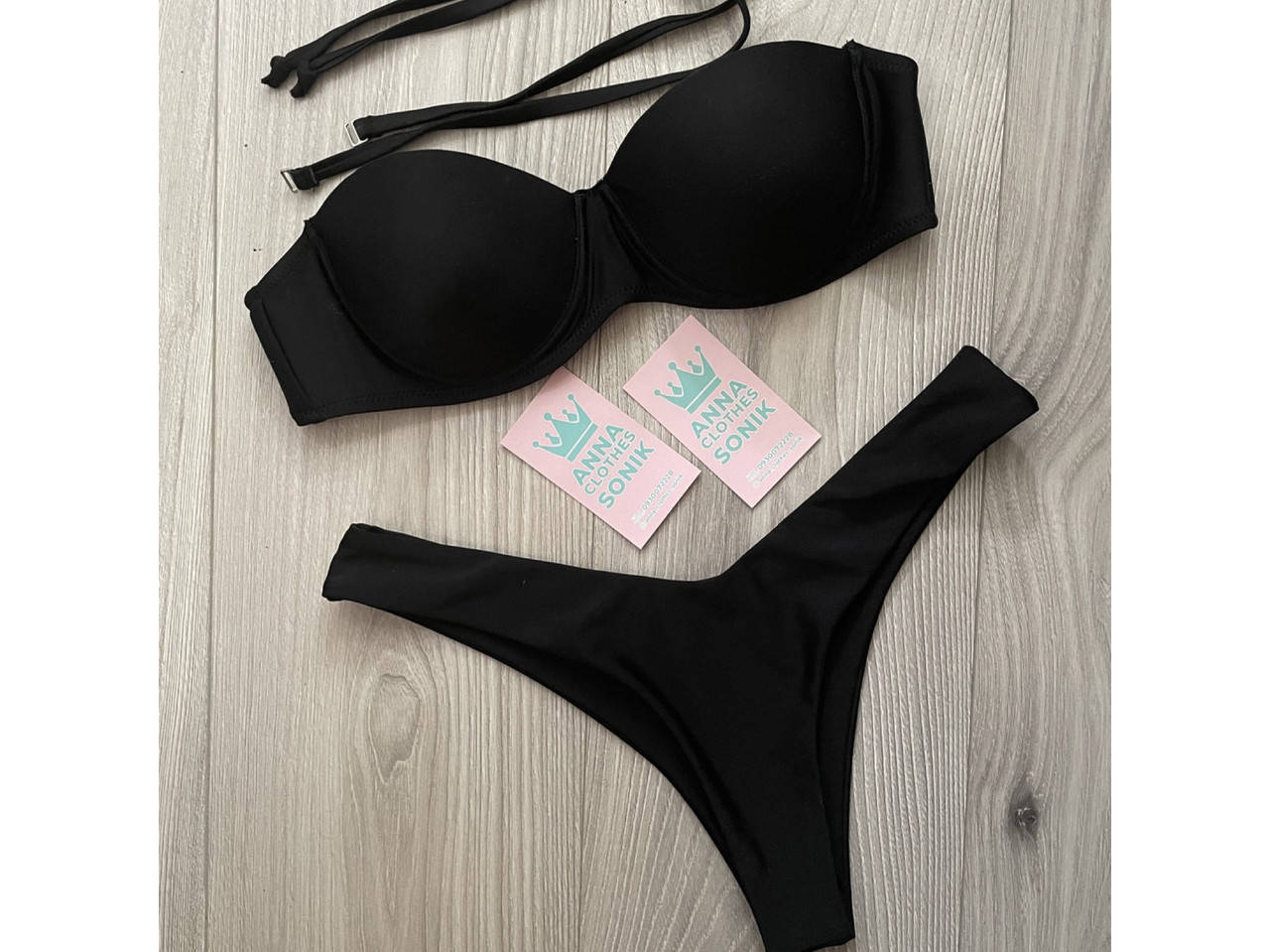 

Красивый женский купальник раздельный классический чёрный бандо M, Черный