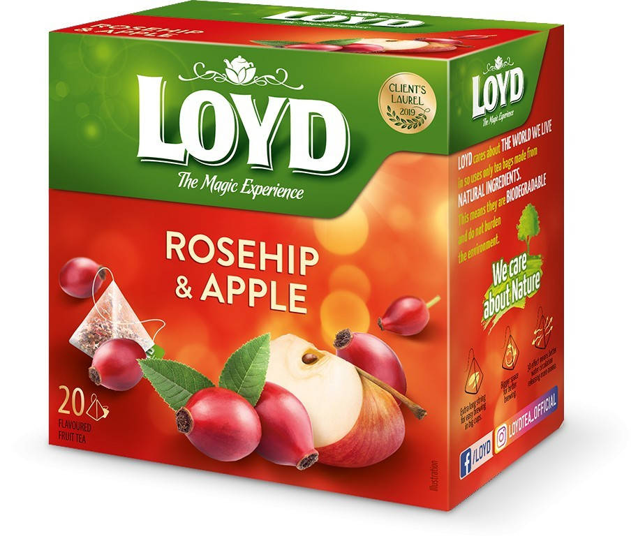 

Фруктовый чай Loyd Rosehip & Apple шиповник-яблоко 40г (20 пирамидок), 10шт/ящ