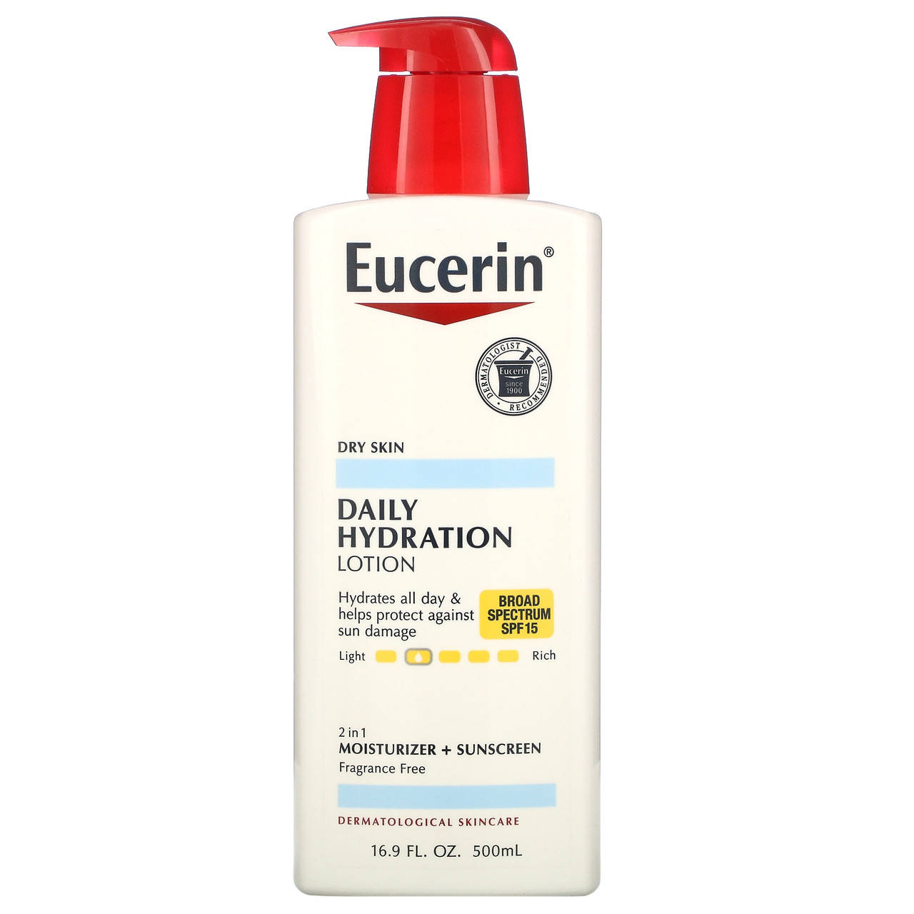 

Eucerin, Daily Hydration Lotion, SPF 15, Fragrance Free, 16.9 fl oz (500 ml), официальный сайт, EUC-01208