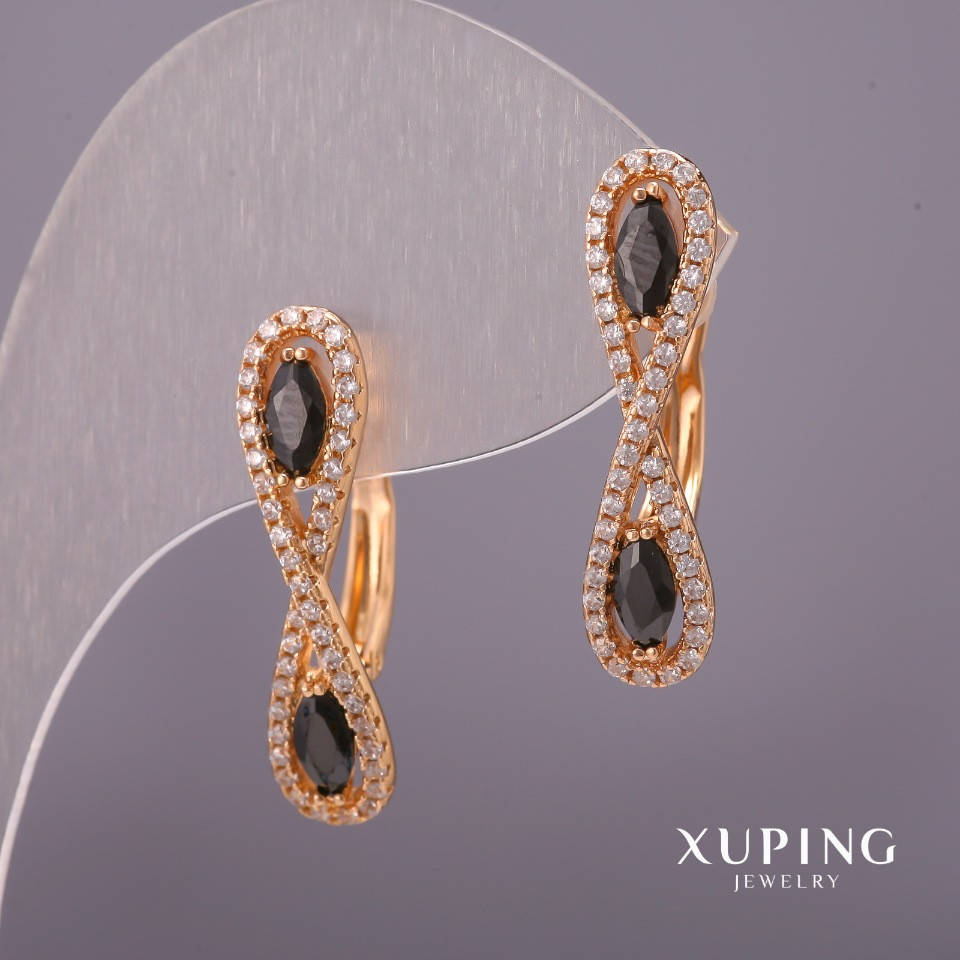 

Серьги Xuping с белыми стразами и черными камнями 6х25мм Позолота 18К