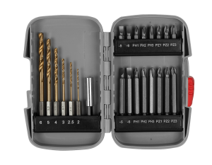 

Набір насадок під шурупокрут, адаптер, свердла-біти 23ел