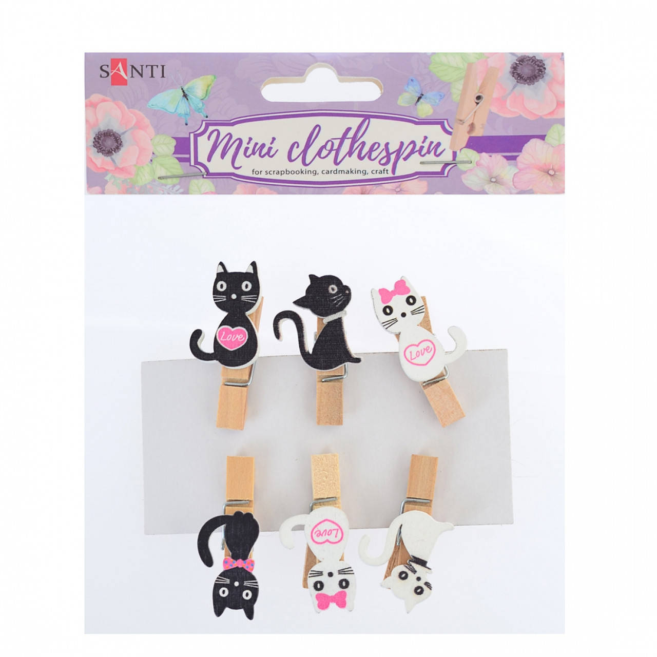 

Набор прищепок деревянных декоративных Santi "Lovely kitties", 3.5см, 6шт/уп