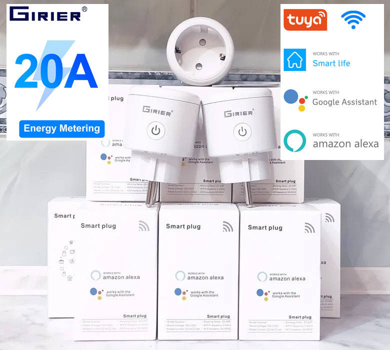

Умная розетка Wi-Fi Girier 20А 4200W Smart Plug с энергометром, вай фай розетка, Smart Life / Tuya Smart