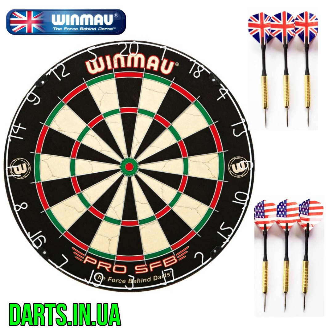 

Набор для игры в дартс- мишень из настоящего сизаля ProSFB "Winmau" (Англия) с дротиками для двух игроков