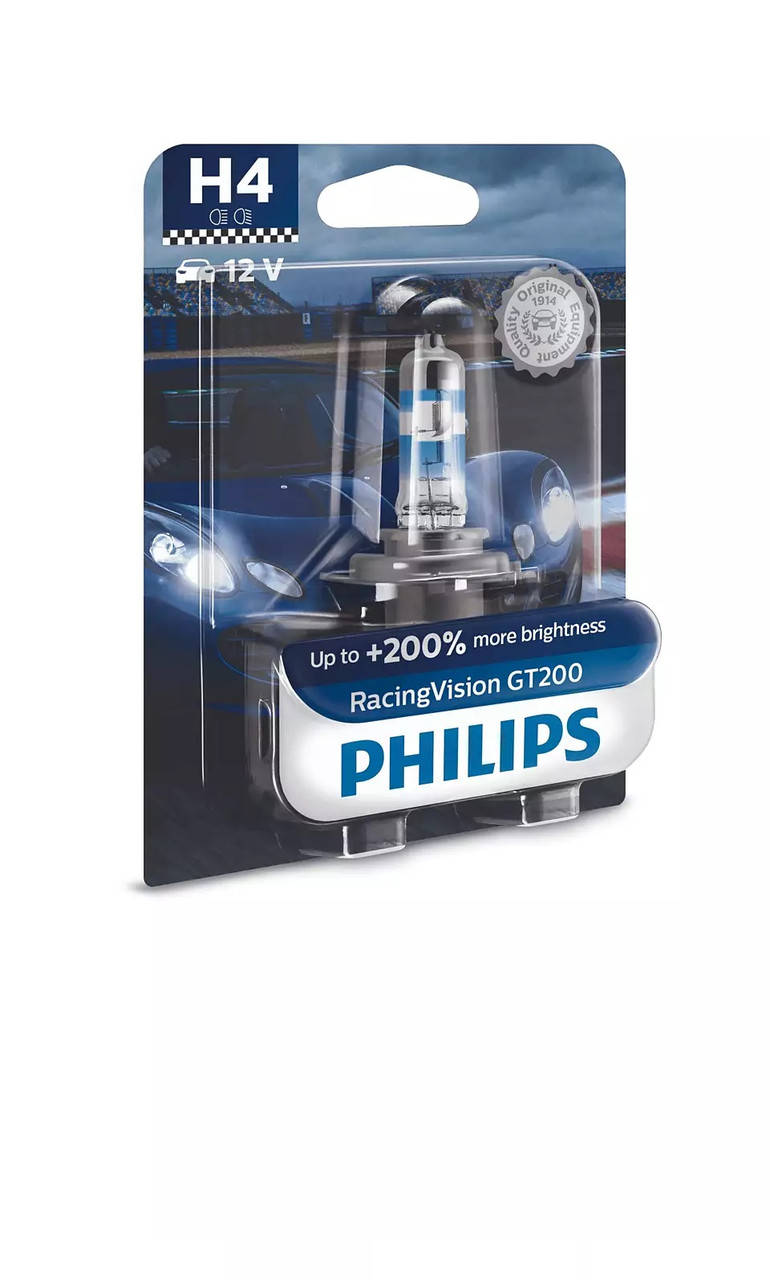 

Автолампа Philips 12342RGTB1 H4 60/55W 12V RacingVision GT200 +200% B1
