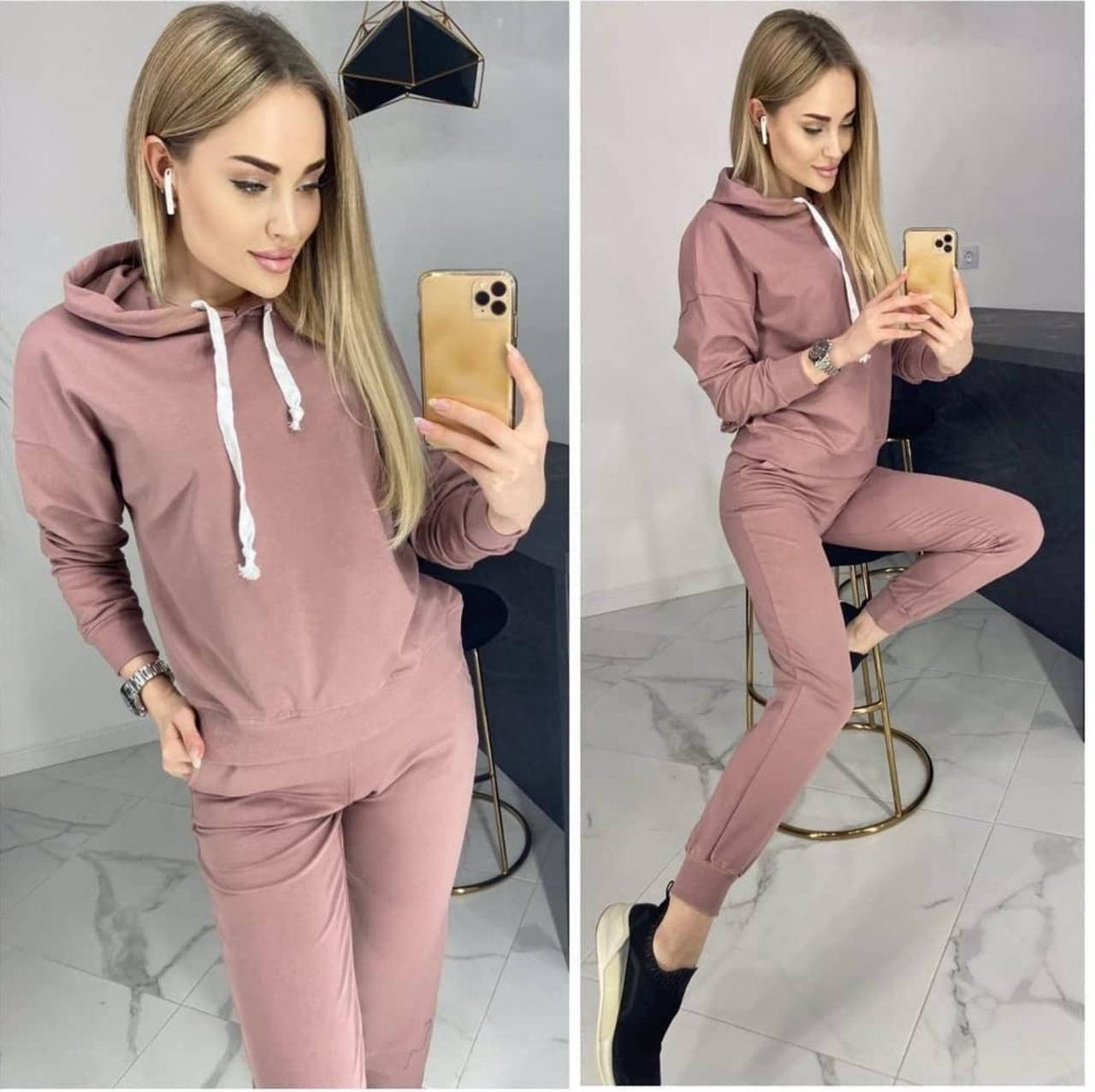 

Спортивный женский костюм из двунитки с длинным рукавом, Бежевый