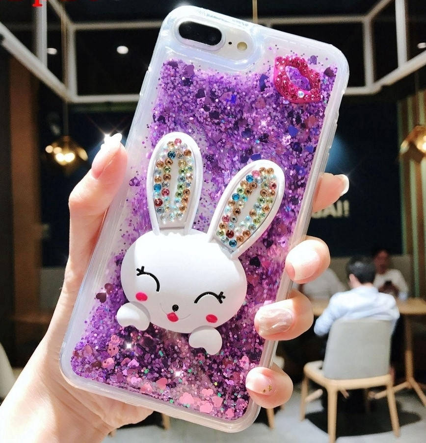 

Чехол Glitter для Iphone 7 Plus / 8 Plus бампер жидкий блеск Заяц Фиолетовый УЦЕНКА