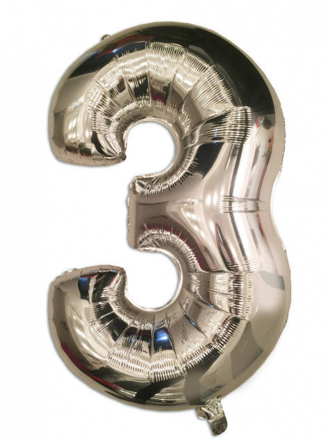 

Фольгированная цифра 3 ("32) серебристая, 80 см, Серебристый