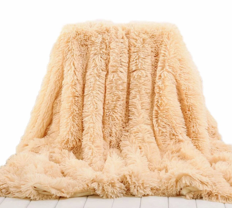 

Меховое плед-покрывало Травка Бежевый 155х210